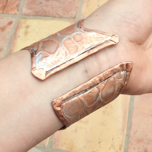 Copper Silver Patina Distressed Wide Cuff Bracelet - Picture 3 of 6